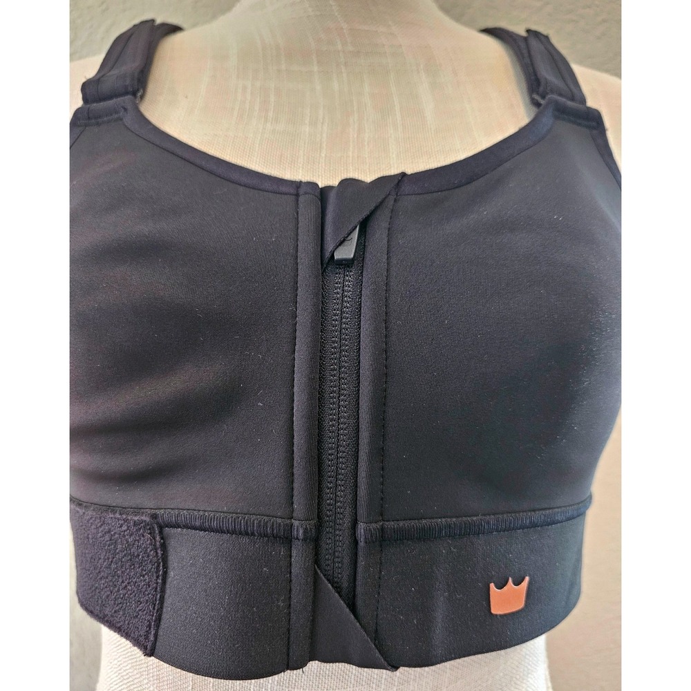SHEFIT Ultimate Sports Bra Black Rose Gold Foil Marble High Impact Front Zip M